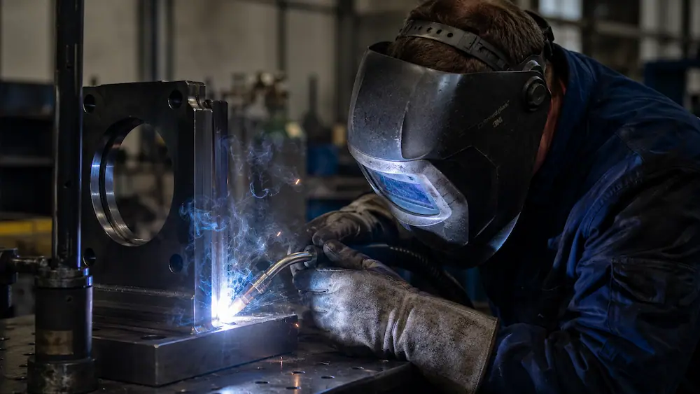 Schweißer bei der Arbeit an einem Bauteil